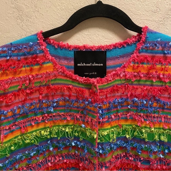 Michael Simon Multicolor Pinata Party Short Sleeve Cardigan Size M - Picture 2 of 8